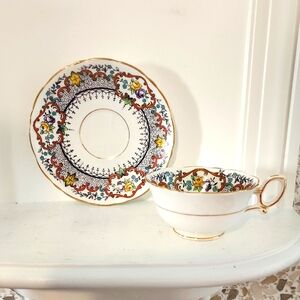 Vintage Court China Floral Teacup and Saucer Set England